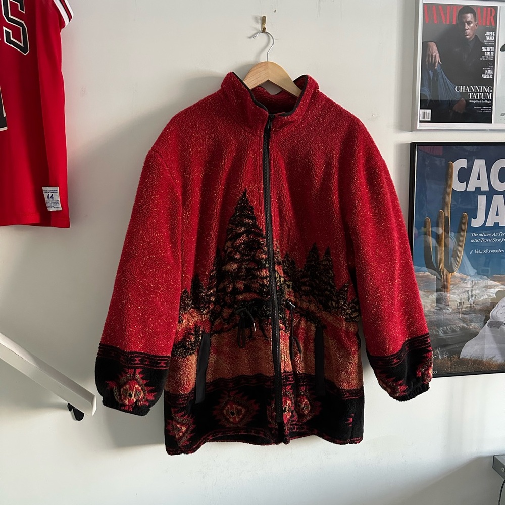 vintage western aztec nature fleece zip up jacket sun 🌞